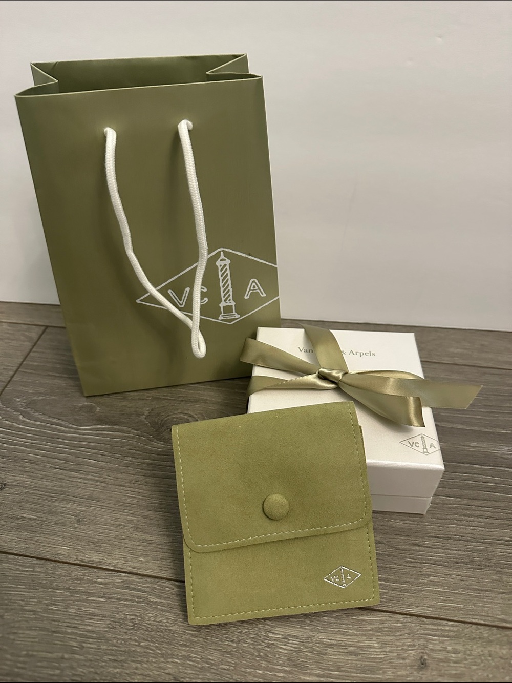 Van Cleef & Arpels Olive Green Suede Jewelry Pouch